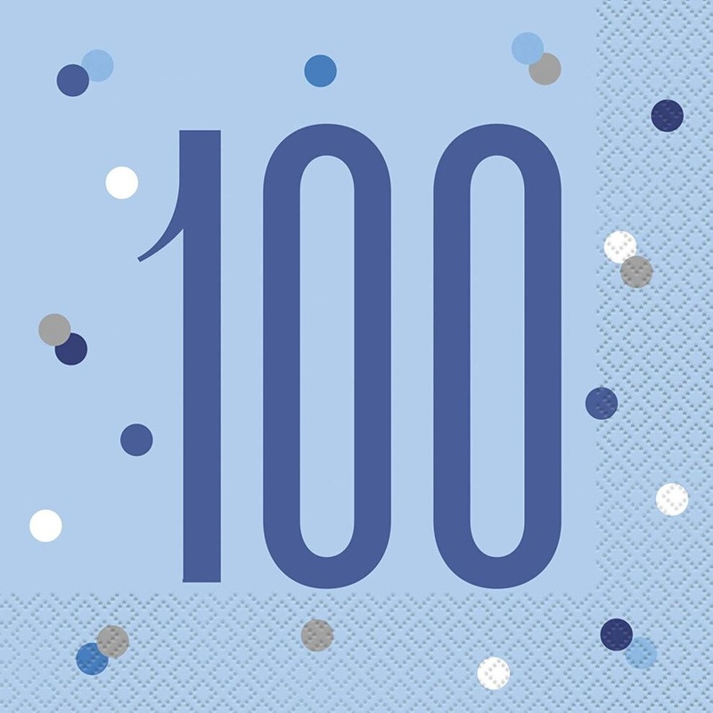 16 napkins Happy 100th Blue 33cm