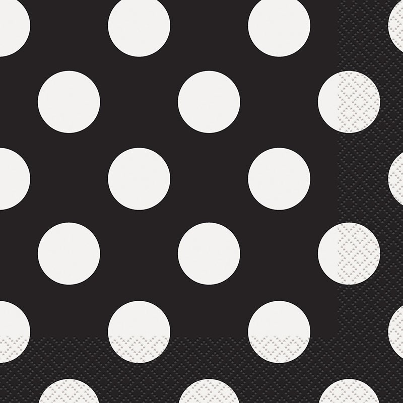 16 party napkins Tiana black dotted 33cm
