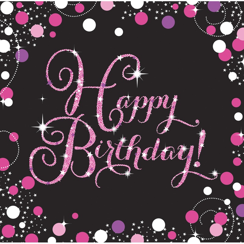 16 Pink Happy Birthday napkins 33cm
