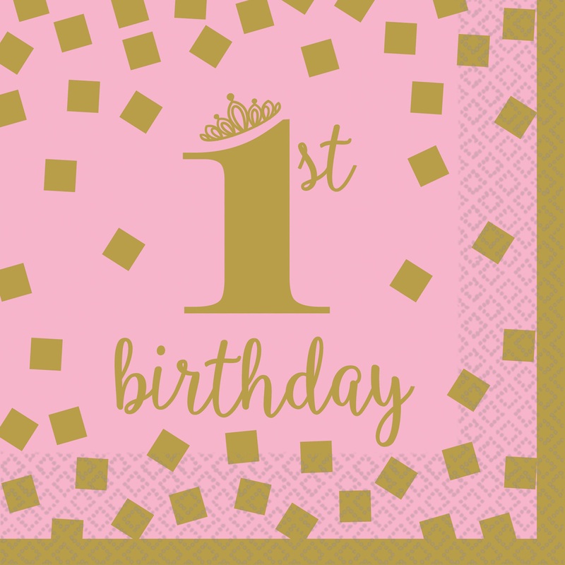 16 Pinkstar 1st Birthday napkins 25cm