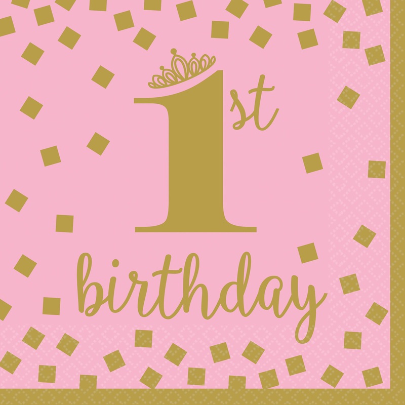 16 Pinkstar 1st Birthday napkins 33cm
