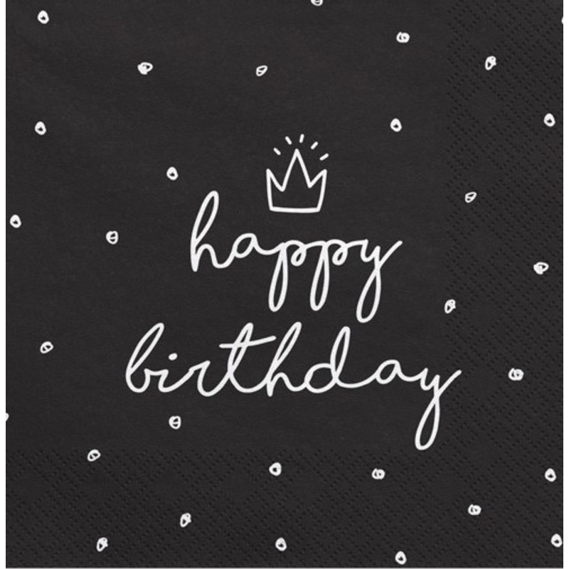 20 Happy Birthday Napkins black 33cm
