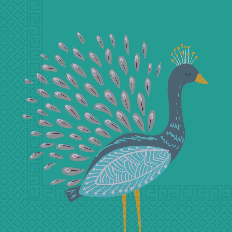20 peacock paradise napkins 33cm