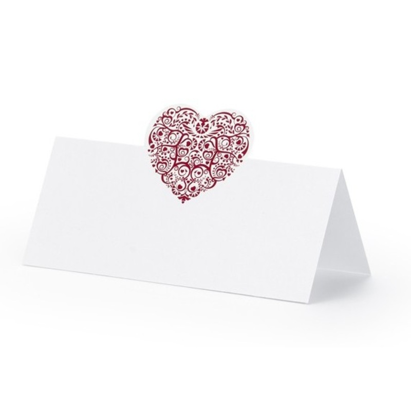25 place cards heart ornament 10.5 x 6 cm