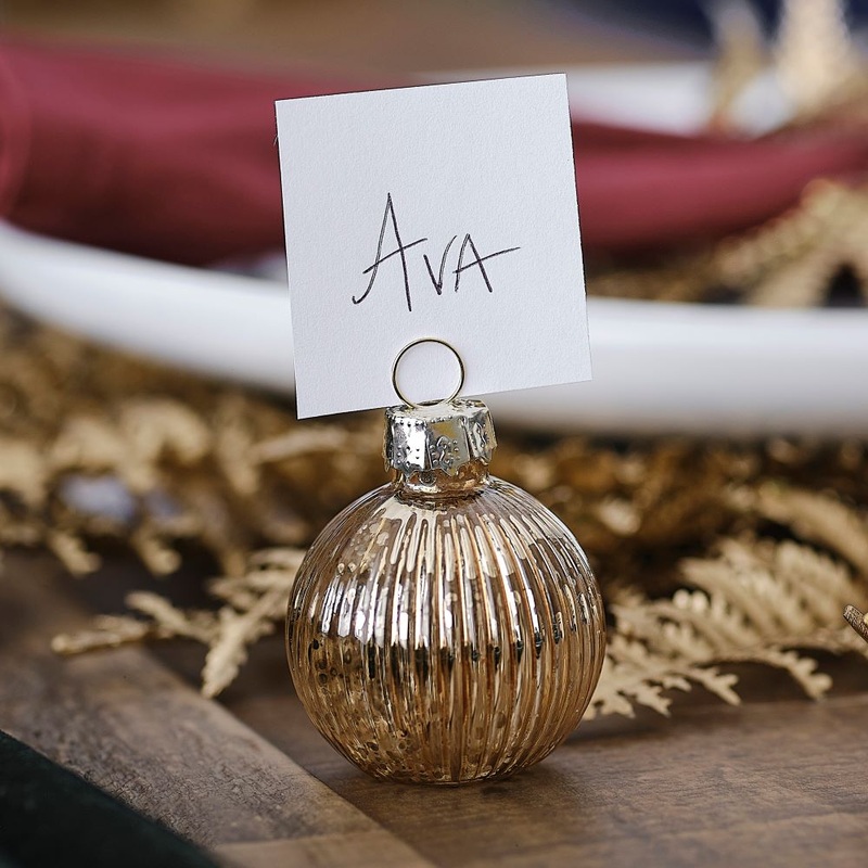 4 Golden Bauble Place Card Holders