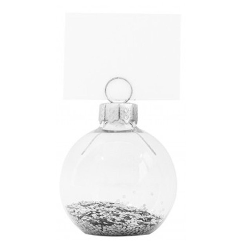 6 Christmas ball place card holder clear