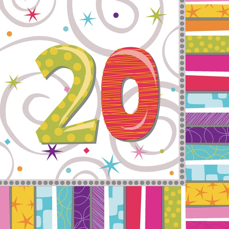 Colorful rainbow napkin for the 20th birthday 16 pieces