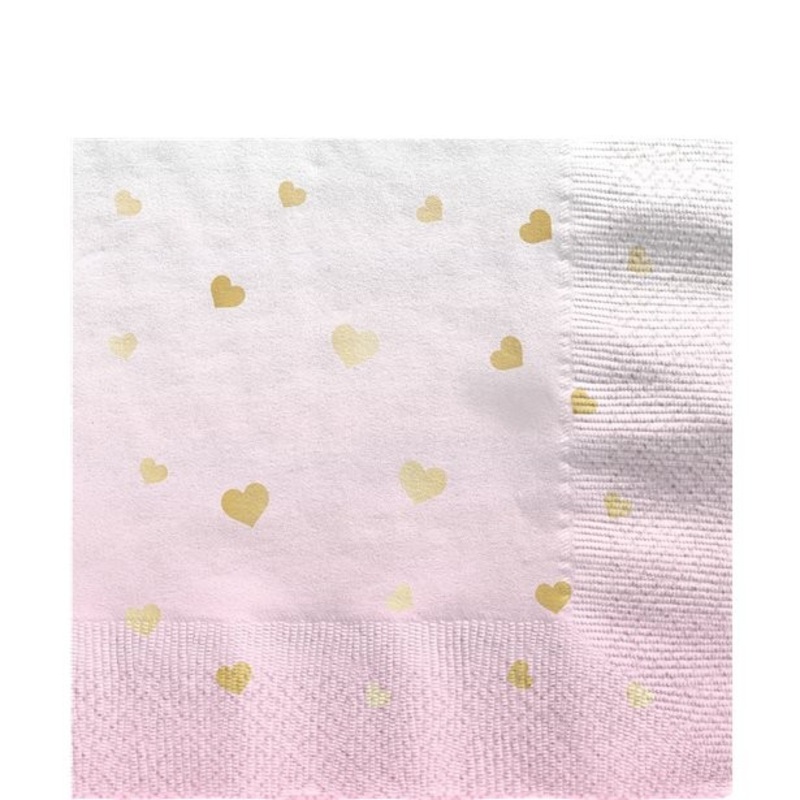 Pink heart napkins 16 pieces 33cm