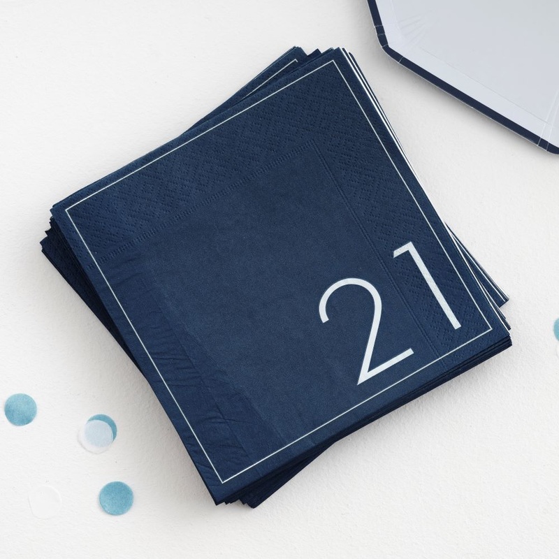 XX Blue Happy 21th Birthday Napkins