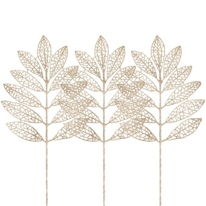 3 sparkling champagne-colored leaves