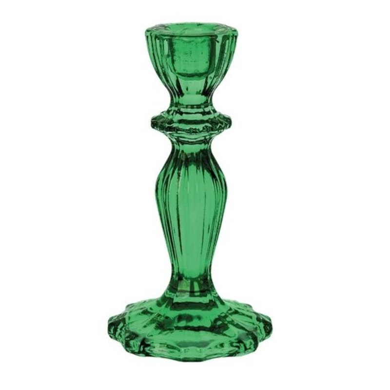 Glass candlestick green 16cm