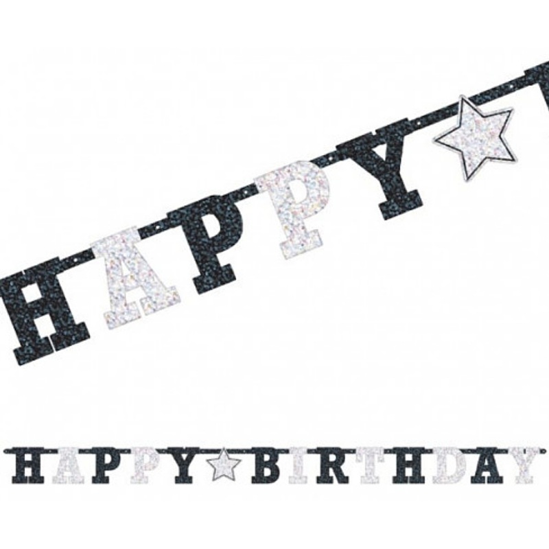 Glittering Happy Birthday garland Black & White 240cm