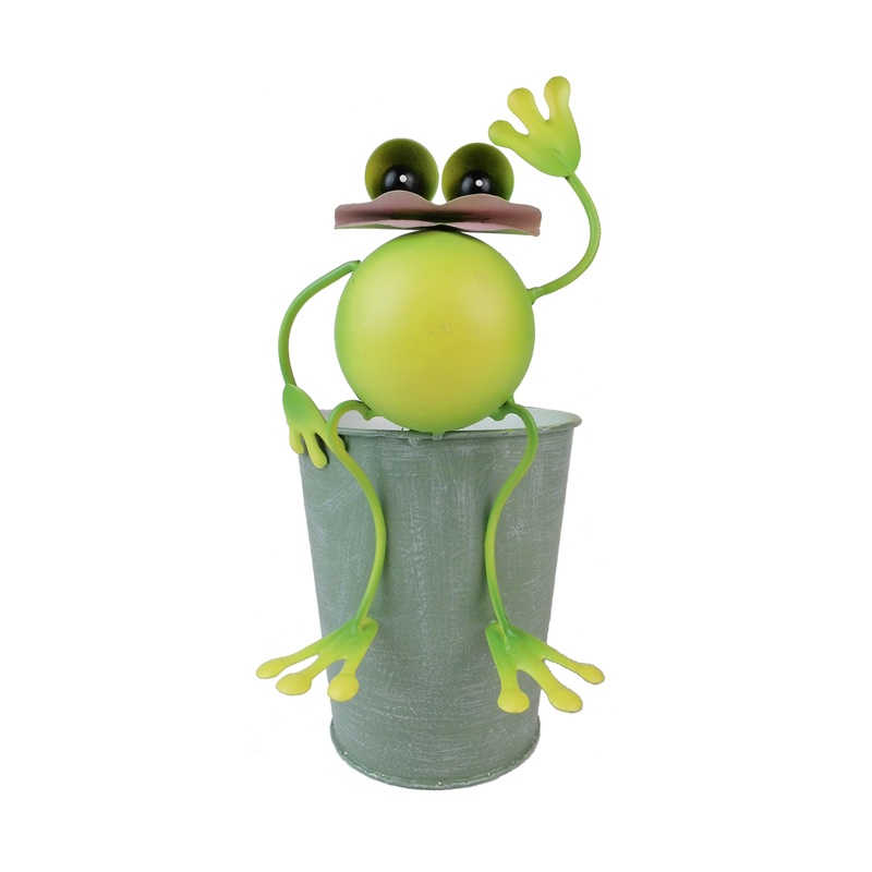 Party frog Hector tin figure with flower pot 14x17x26.5cm