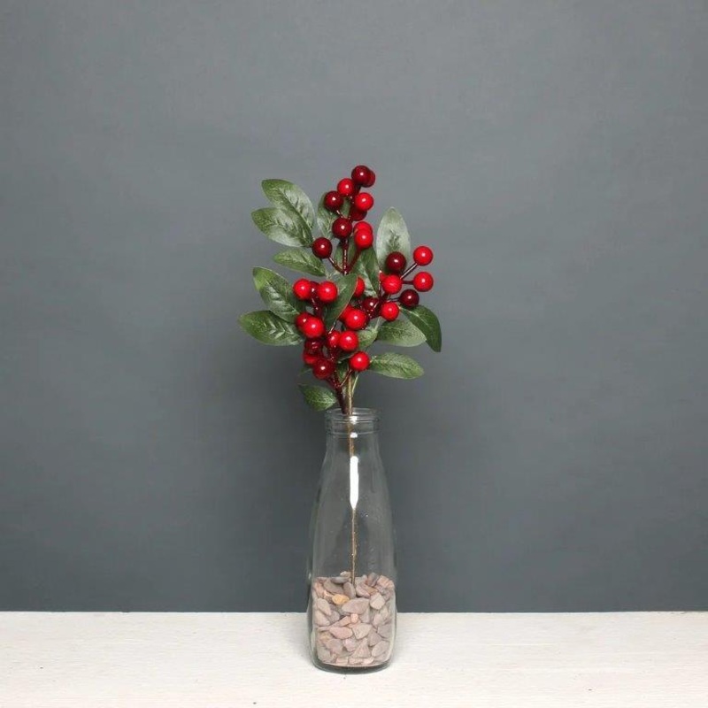 Red berry branches with leaves