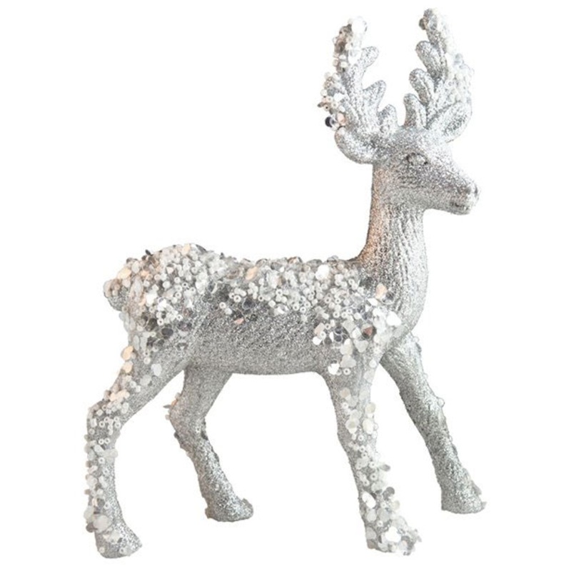Snowy reindeer Christmas decoration 21cm x 16cm
