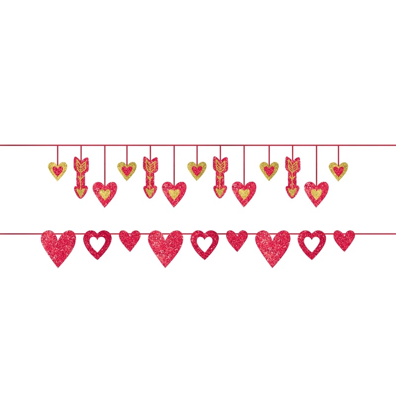 2 glitter heart garlands 3.65m