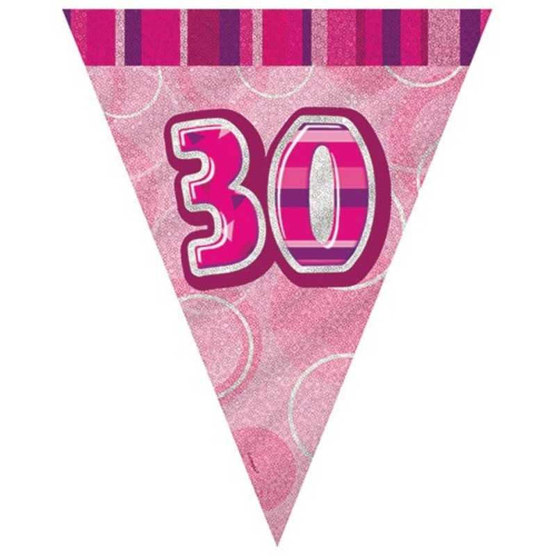 30th birthday glittering pennant chain pink