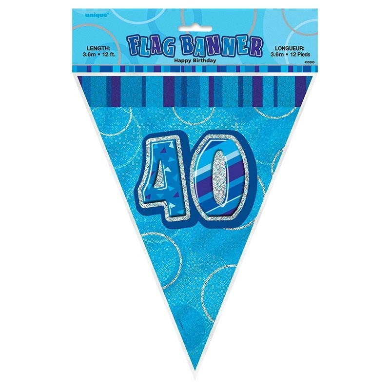 40th birthday glittering pennant chain blue
