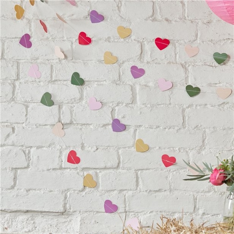 Colorful heart garland Boho 5m