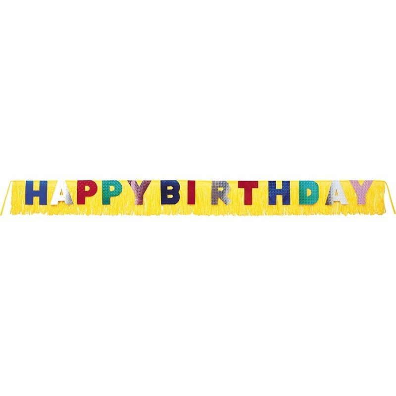 Happy Birthday fringed garland yellow 289cm