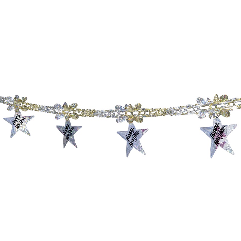 Holographic New Year stars garland 3m