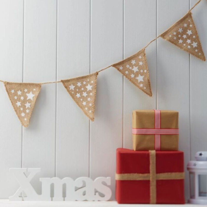 Vintage Christmas jute pennant chain 2.25m