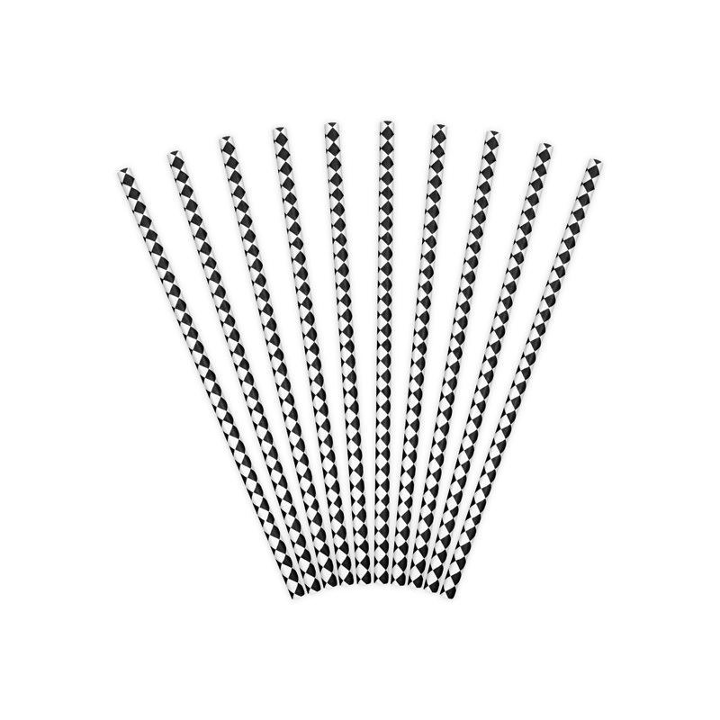 10 diamond pattern paper straws black 19.5cm