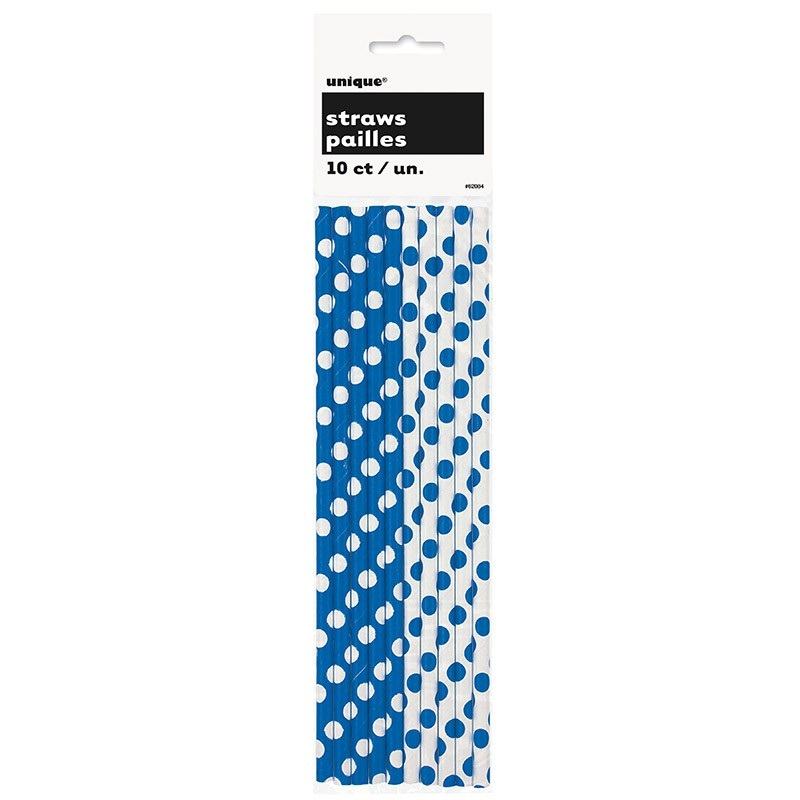 10 dotted paper straws blue white