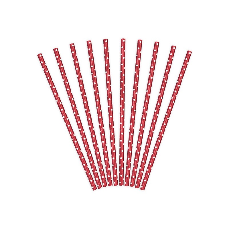 10 dotted paper straws red 19.5cm
