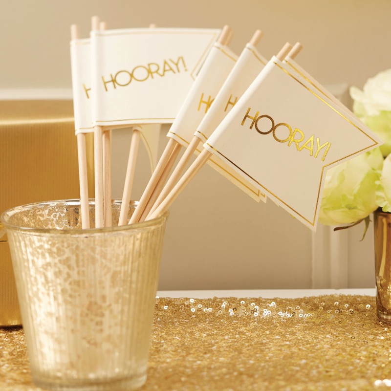 10 Ivory Gold Hooray Flags 30cm