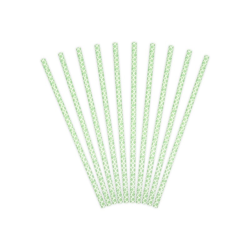 10 patterned paper straws green 19.5cm