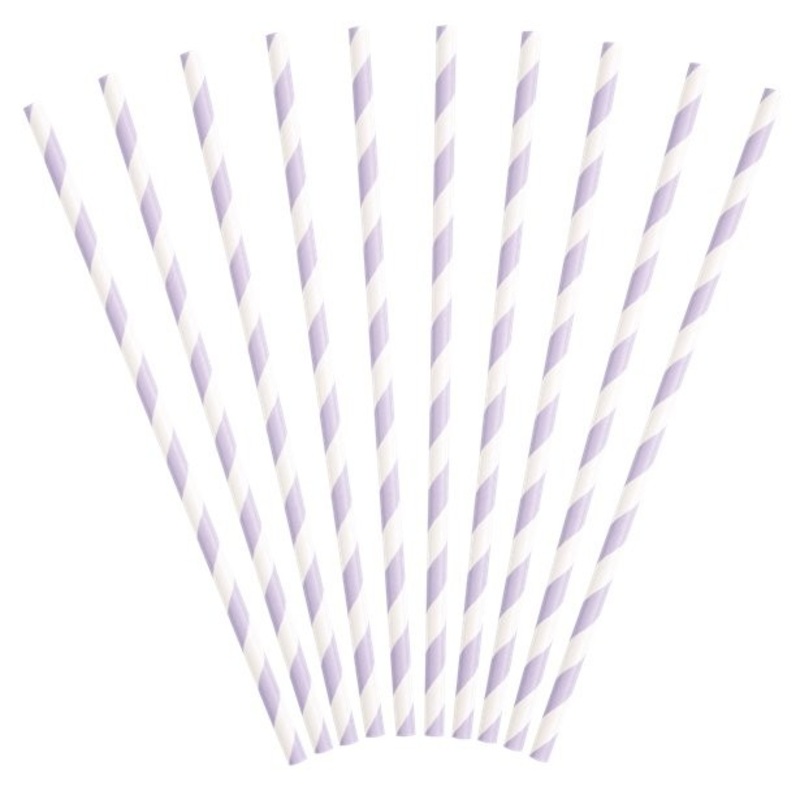 10 striped straws lavender 21cm