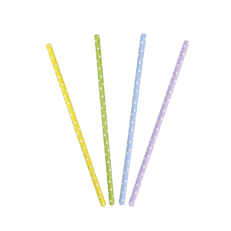16 dotted paper straws purple 19.5cm