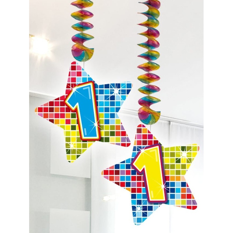 2 Groovy 1st Birthday spiral hangers 75cm