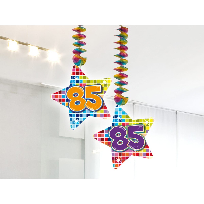 2 Groovy 85th Birthday spiral hangers 75cm