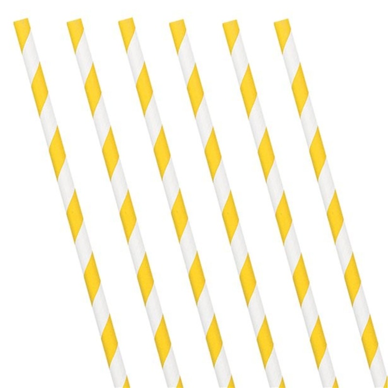 24 yellow and white striped paper straws