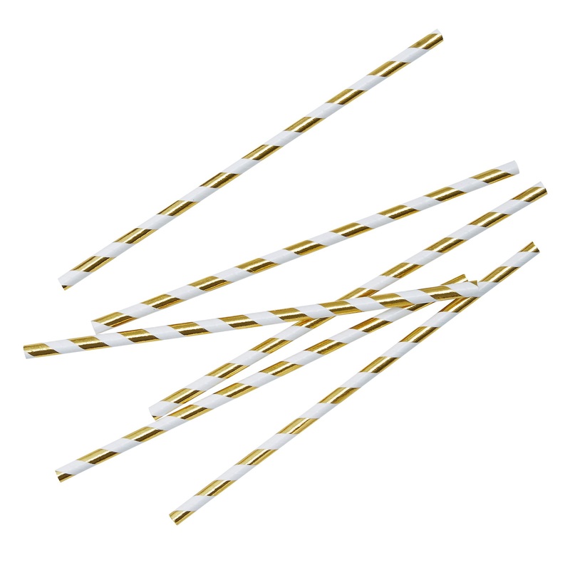 25 Mix & Match stripes gold straws 19.5cm