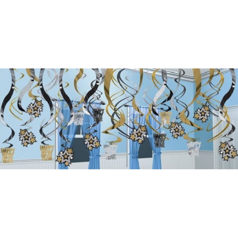 30 Sparkling New Year spiral hangers 60cm