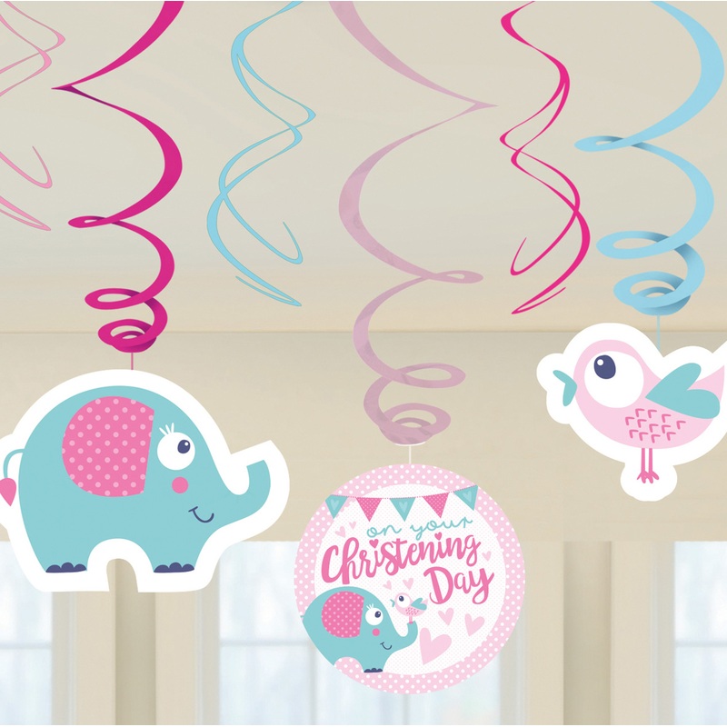 6 Christening Day spiral hanger pink