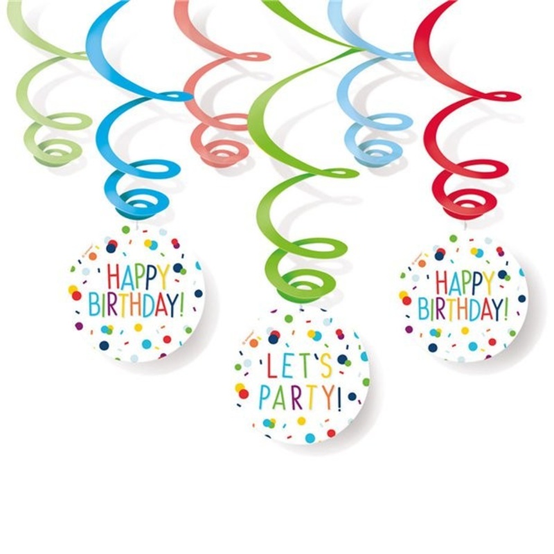 6 confetti birthday swirl hanging decoration