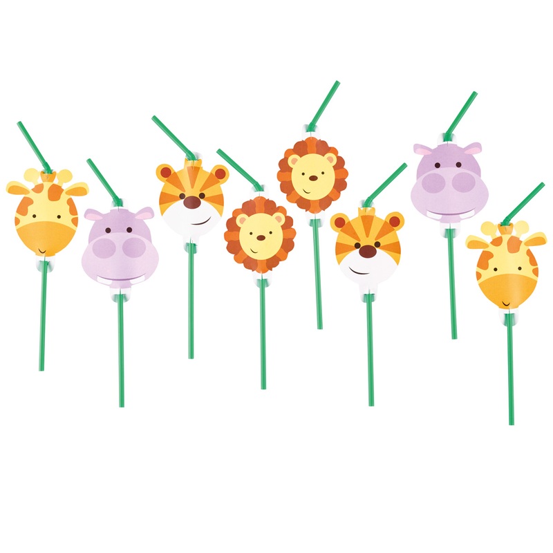 8 happy safari straws 24cm