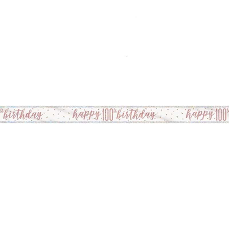 Birthday banner Happy 100th rose gold 2.74m