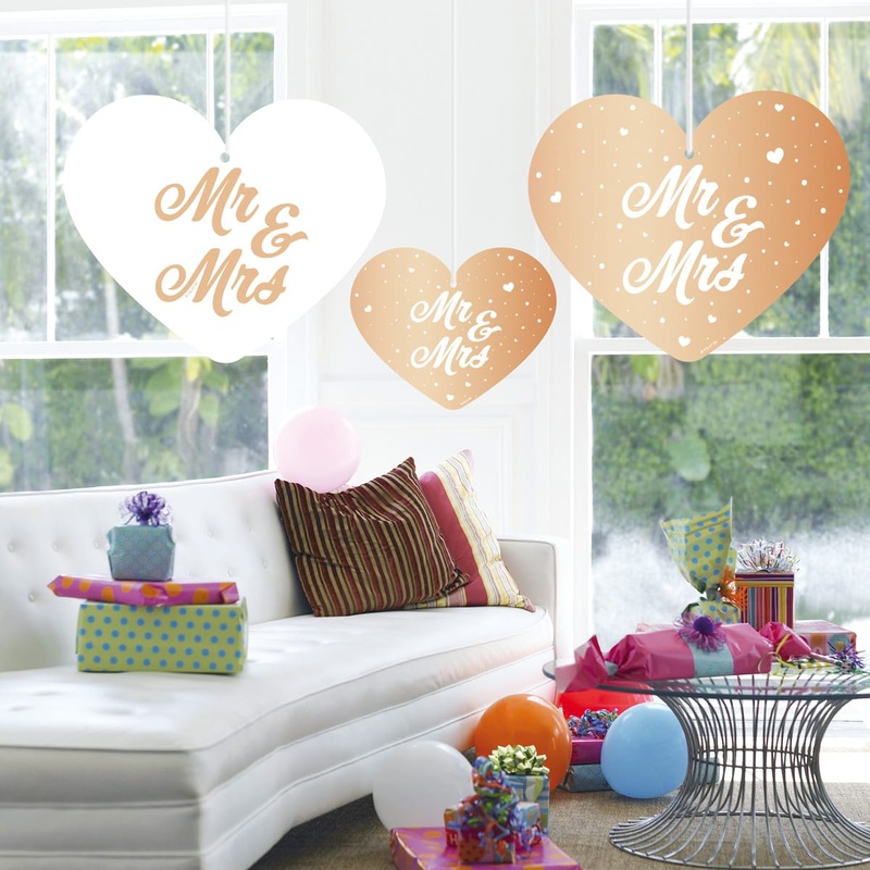 Mr & Mrs hanging decoration gold 5 pcs