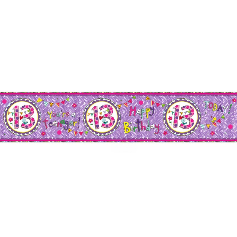 Purple Hello Teenager 13th Birthday Banner 2.6m