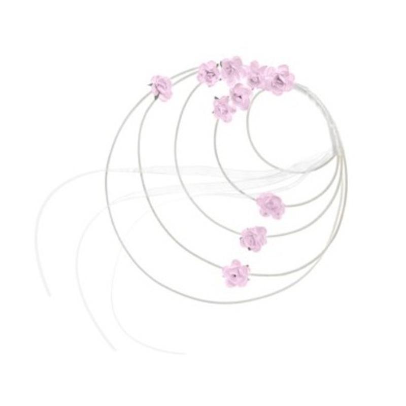 Rattan wreaths with paper roses light pink 4 pieces