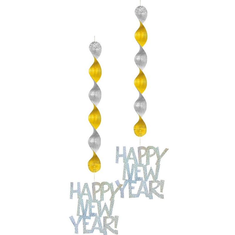 Sparkling Happy New Year swirl hanging decoration