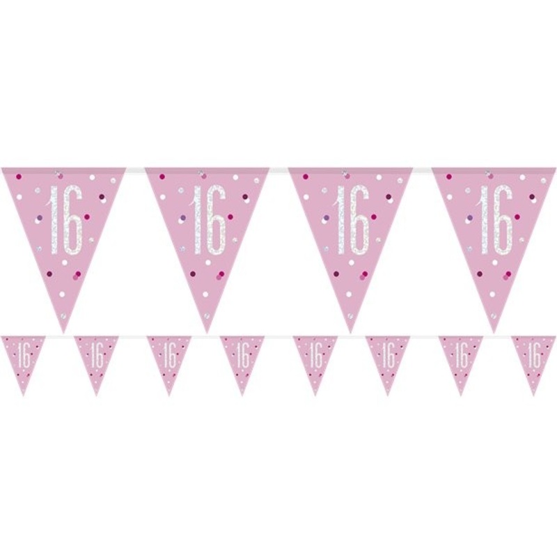 Sparkling Pink 16th birthday pennant chain 2.75m