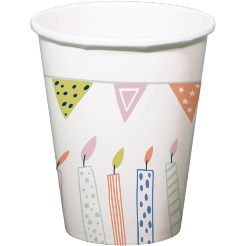 10 Eco Birthday paper cups 250ml