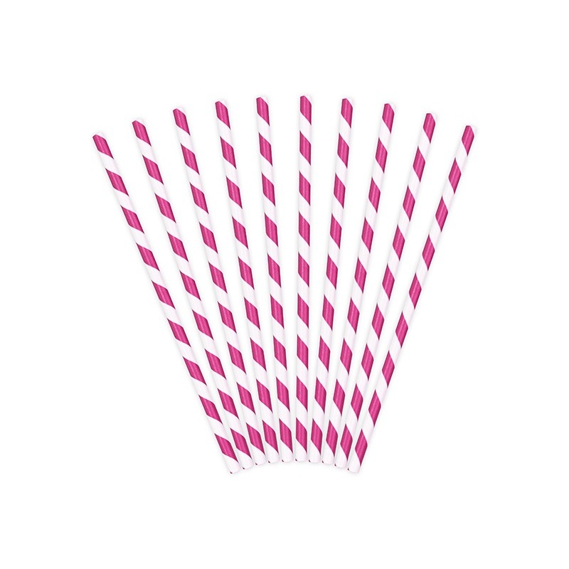 10 striped paper straws pink 19.5 cm