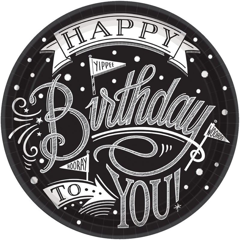 18 Black & White Birthday paper plates 18cm